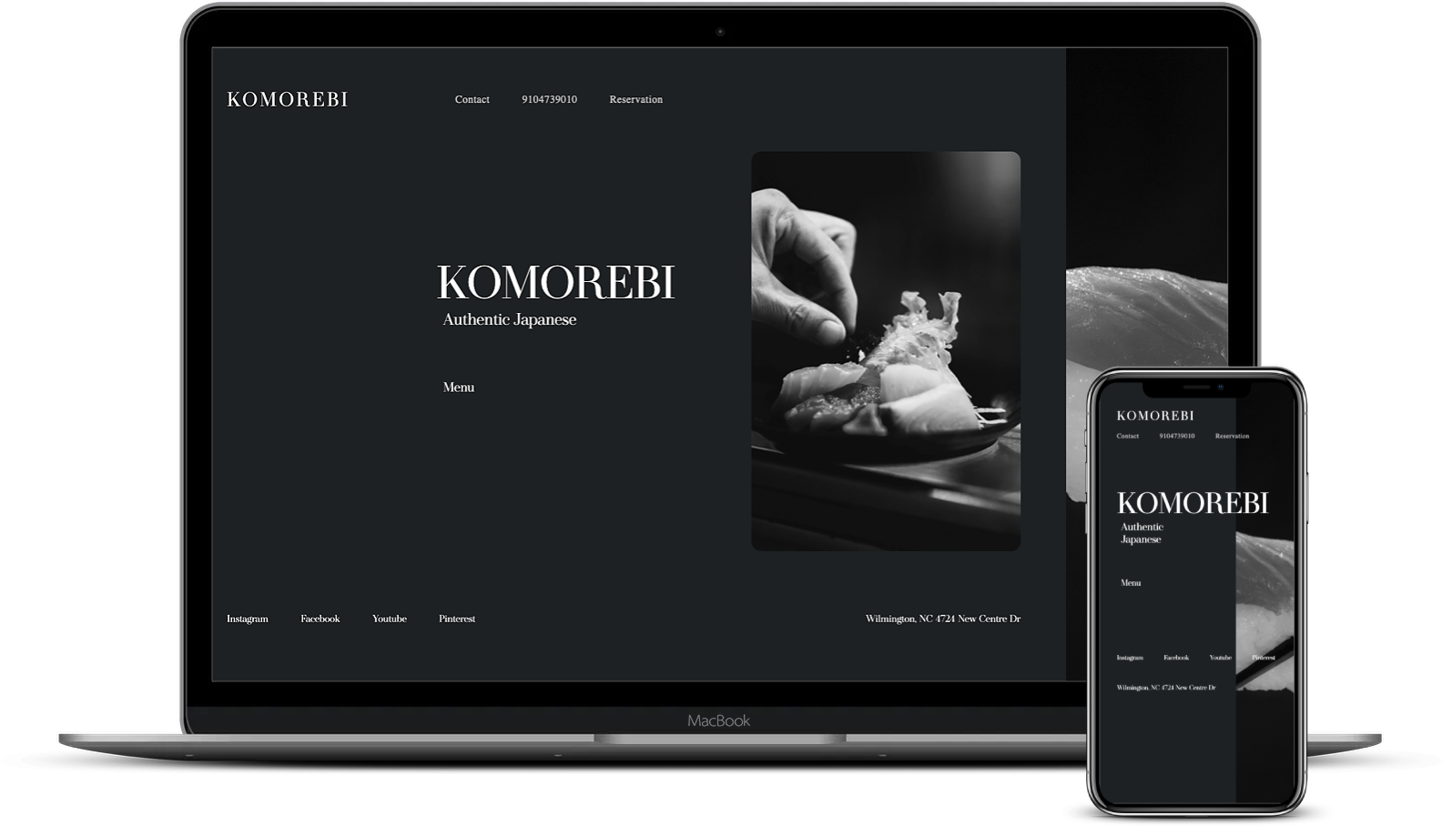 desktop and mobile view of komorebi website